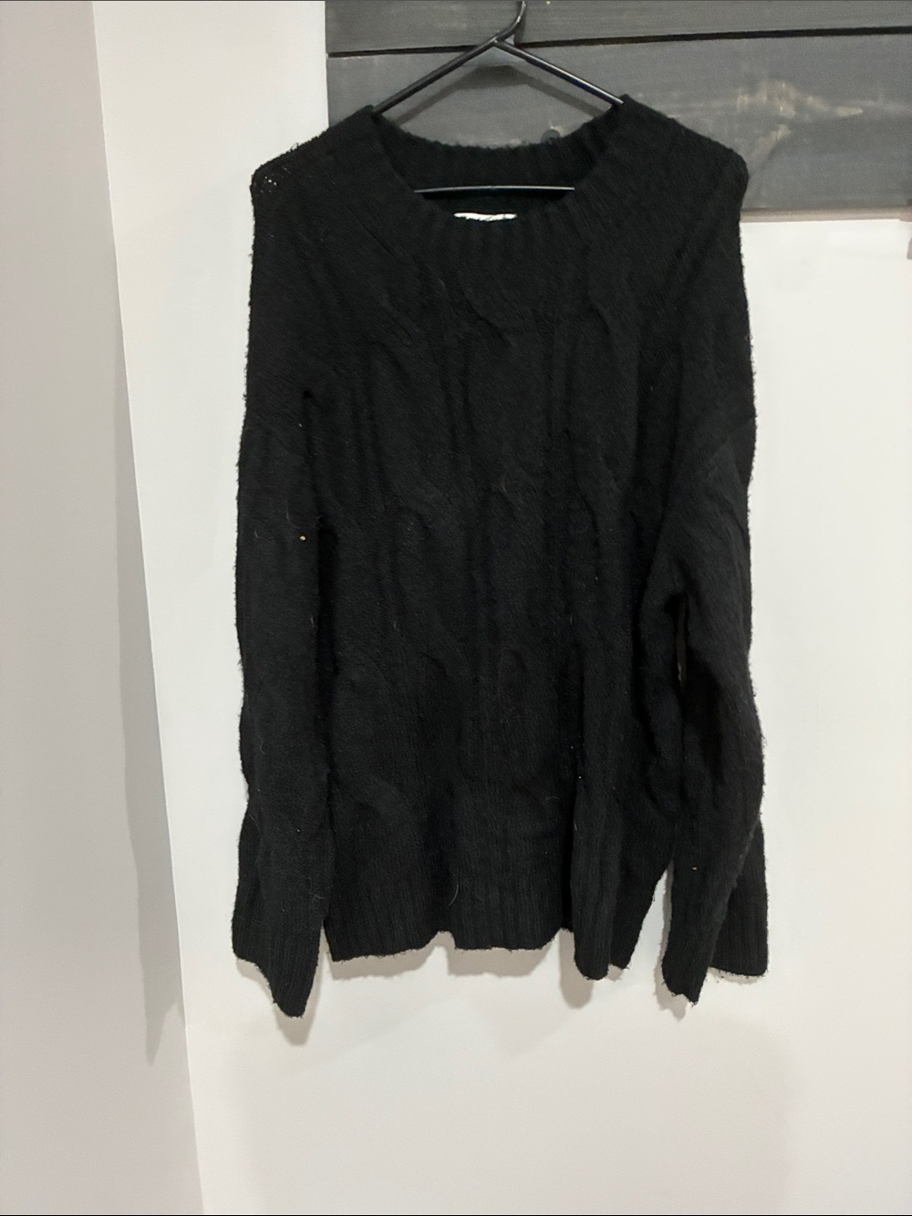 American Eagle Outfitters Black Cable Crewneck Sweater